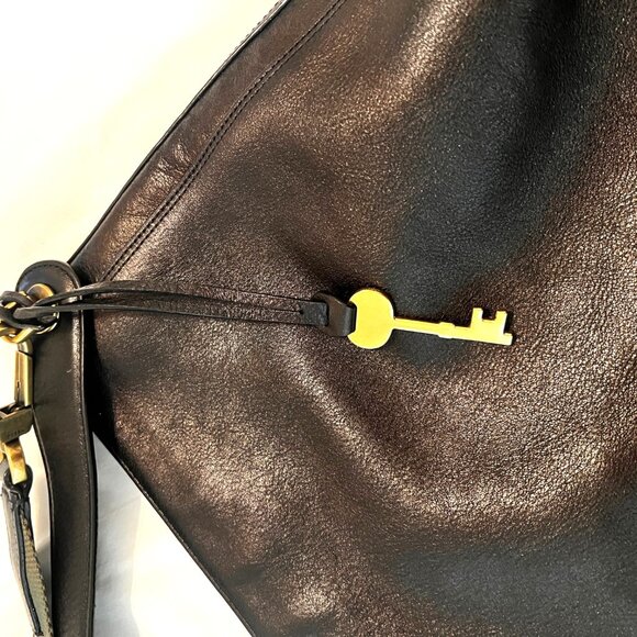 Fossil Brown Leather Hobo Shoulder Purse with Pockets, Hang Tag Key Z86980 - Picture 3 of 13